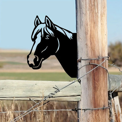 Wrought Iron Silhouette Well-behaved Horse Head Shape Garden Farm Fence Stake