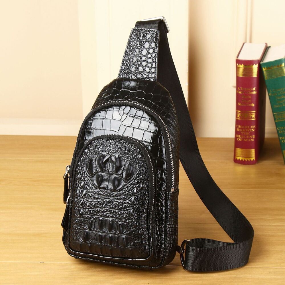 Cow Leather Sling Backpack Designer Crocodile Chest Crossbody Bag Hiking Daypack
