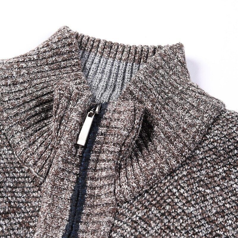 Men's Cardigan Sweater Fall Stand Collar Fleece Full Zip Male Clothing Coat