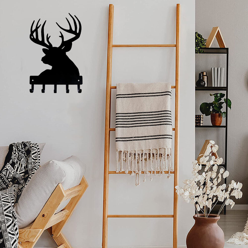 Buck Head Deer Key Rack Hanger - 6 inch Wide/9 inch Wide Metal Wall Art