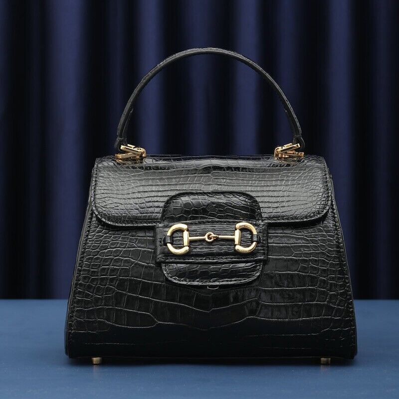 Black Alligator Crocodile Belly Skin Handbag, New Women's Chain Bag Shouler Bag