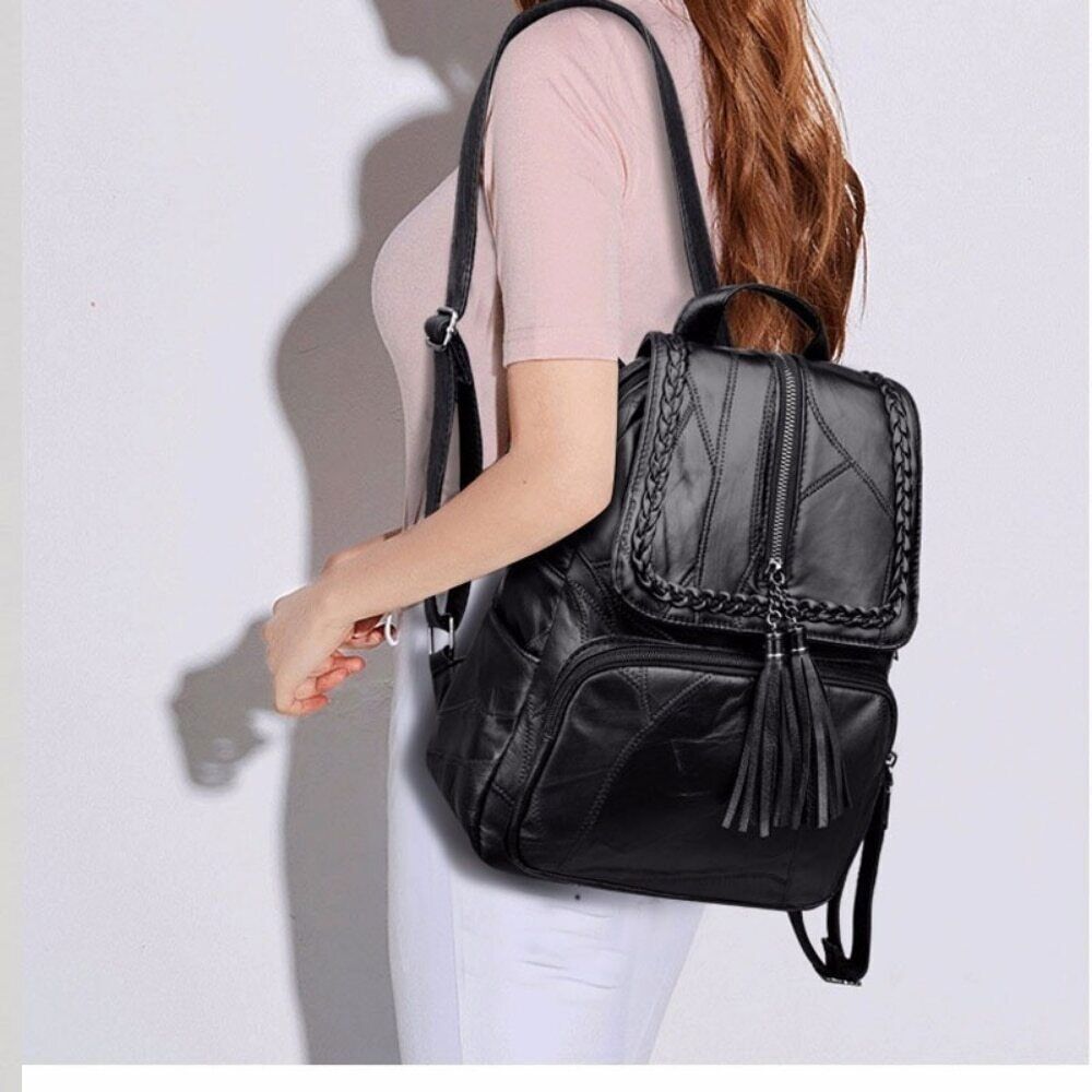 Women's Simple Backpack Travel Soft PU Leather Handbag Shoulder Bags Women Girls