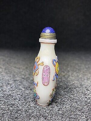 chinese snuff bottle painted glass overlay old civilization carving statue Glaze