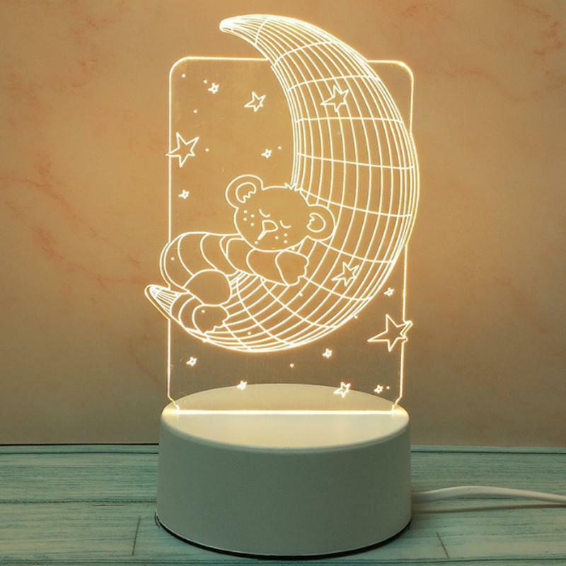 3D LED Night Light USB Chrome Small Table Lamp Hearts Novel Illusion Lamp Girl