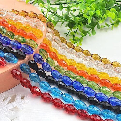 100pcs 6x8mm Crystal Glass Teardrop Beads Faceted Vertical Hole 6x8mm, Red