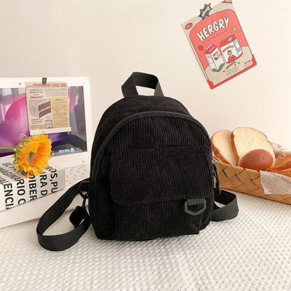 Mini Backpack Solid Color Corduroy Small Bag Student Bookbag Traveling Backpacks