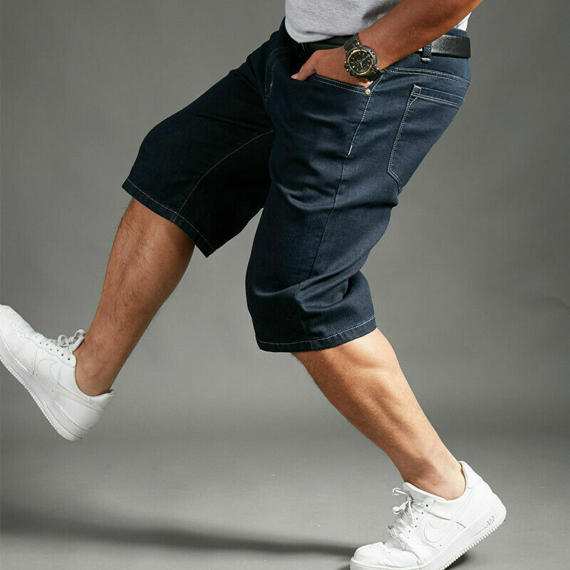 Mens Denim Shorts Stretch Leisure Straight Fit Thin Jeans Pants Summer