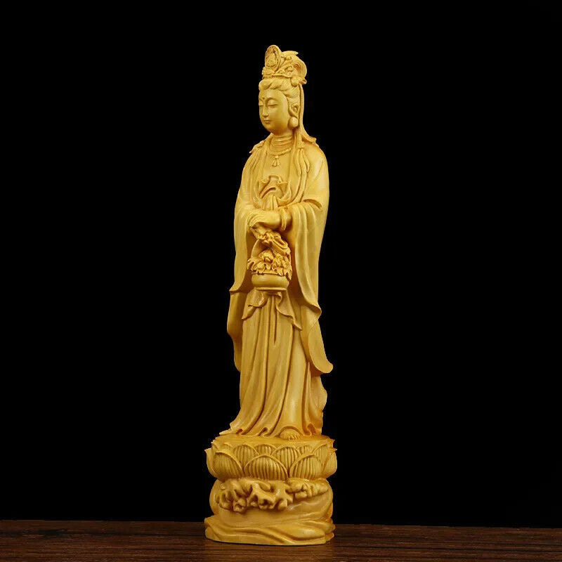 Buda Figura GuanYin Wood Buddha Statue Wood Sculpture Mascot Myth God Statue 观音