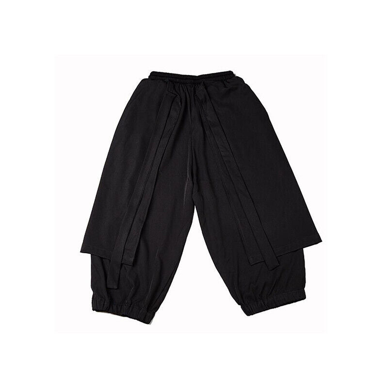 Men Japanese Loose Wide Leg Pants Drawstring Kimono Samurai Baggy Trousers Skirt