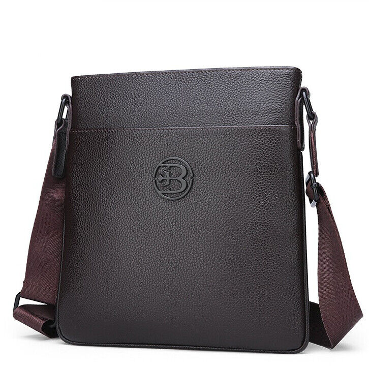 100% Genuine Leather Men's Litchi Sling Shoulder Messenger Bag 10" Business Bag