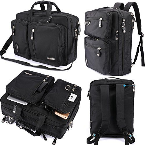 FreeBiz Laptop Backpack Messenger Bag-Hybrid Briefcase Bag Rucksack Black
