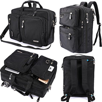 FreeBiz Laptop Backpack Messenger Bag-Hybrid Briefcase Bag Rucksack Black
