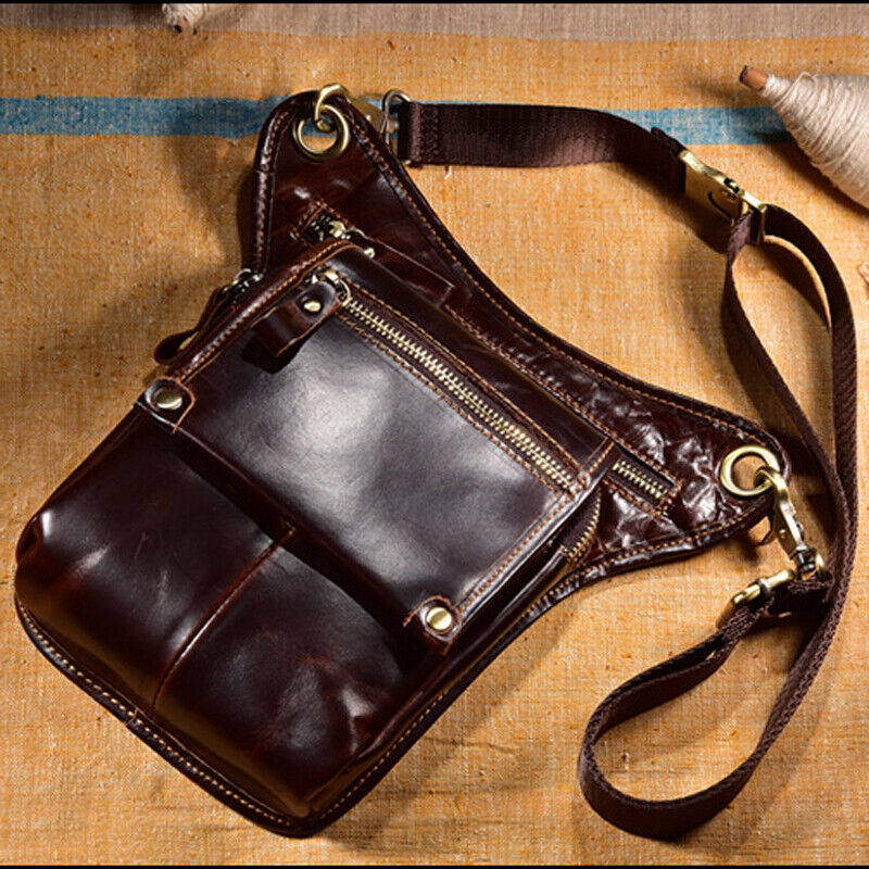 Motorcycle Outdoor Vintage Leather Drop Leg Bag Tactical Thigh Waist Fanny Pack