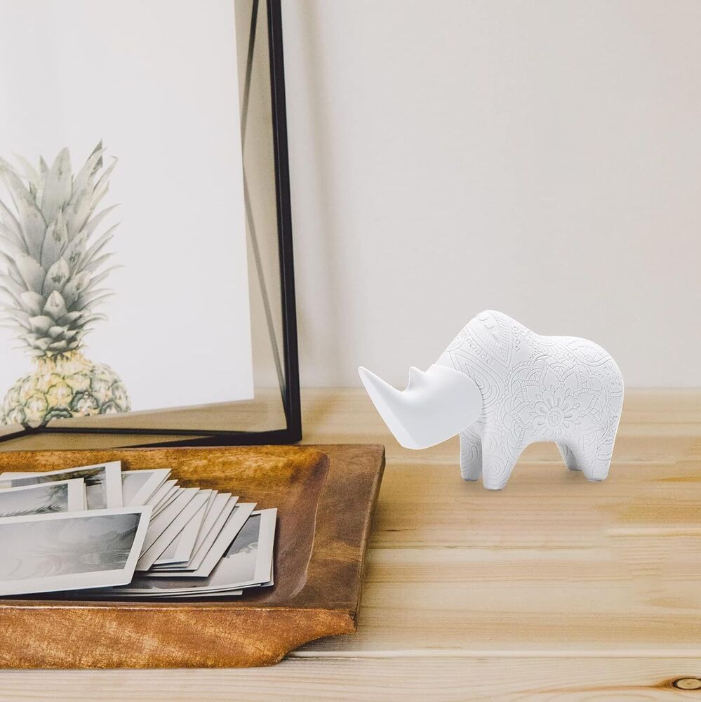 Hand-Carved Rhino Statue for Home Shelf Decor Resin Sculpture Animal Figurine