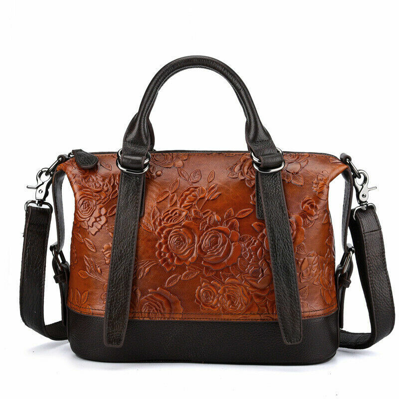 Vintage Women's Hi-Q Genuine Leather Handbags Embossed Designer Shoulder Bags