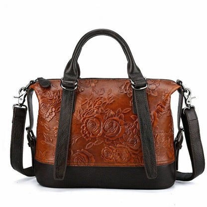 Vintage Women's Hi-Q Genuine Leather Handbags Embossed Designer Shoulder Bags