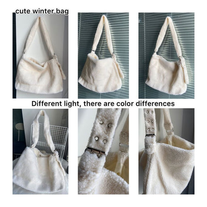 Winter Lamb Faux Fur Ladies Shoulder Bag Soft Plush Women Bags Female Tote