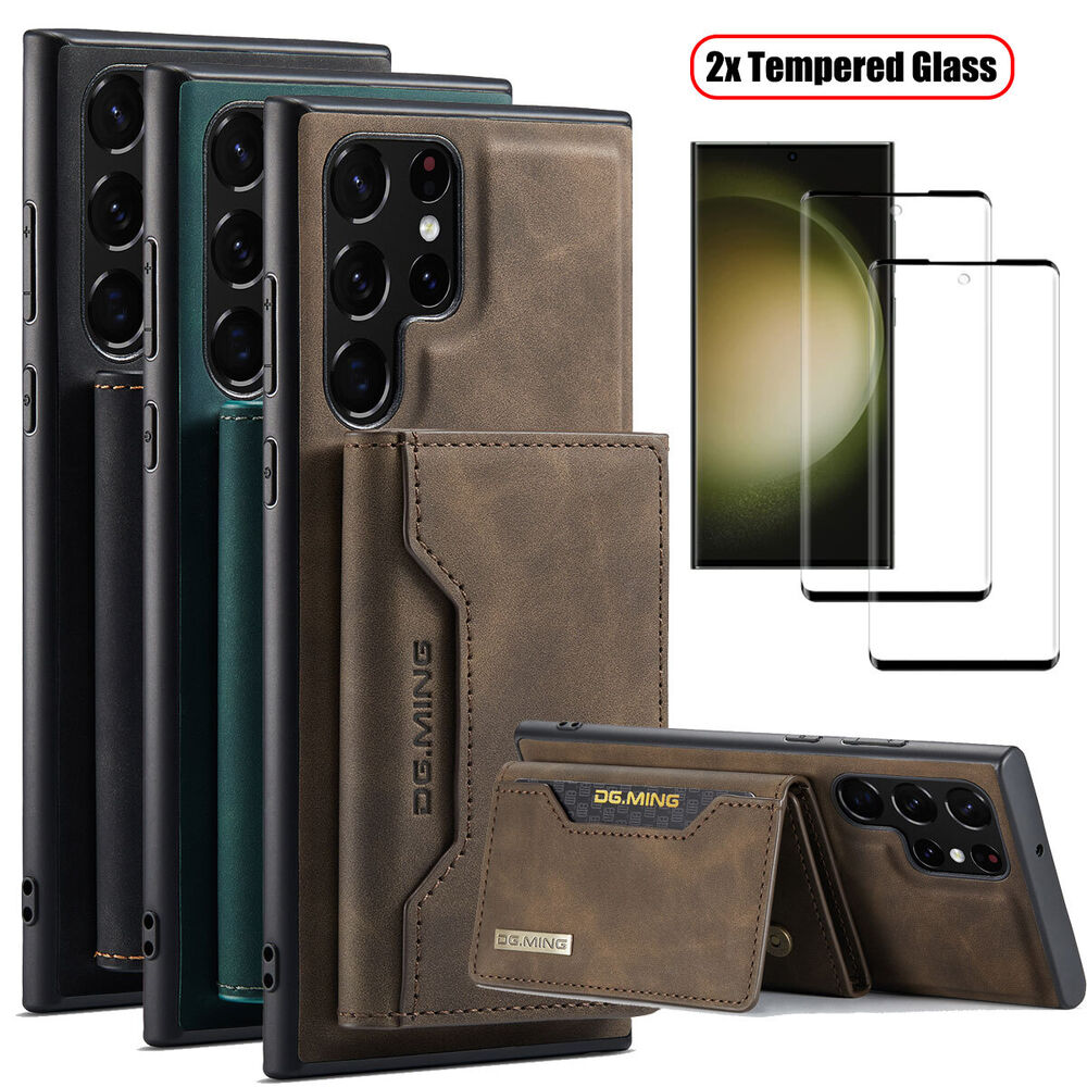 For Samsung Galaxy S23 Plus Leather Case Cover Wallet Card Holder Tempered Glass