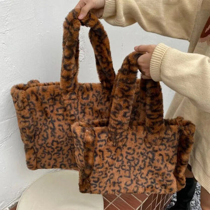 Faux Fur Tote Wome Shoulder Bags Plush Lady Handbags Big Shopper Purses