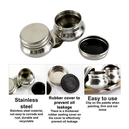 Painting Palettes Stainless Steel Oil Paint Pot Single Double Hole Drawing Tools