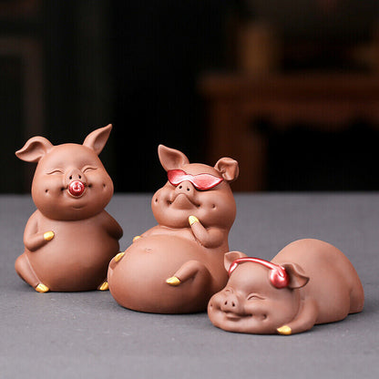 Boutique Zisha Handicrafts Zhaocai Pig Ornaments Home Decoration Three Cute Pigs