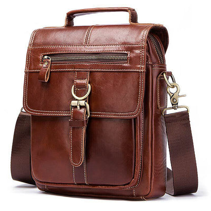 100% Genuine Leather Men's Sling Shoulder/Messenger Bag Double Zipper 8" Handbag