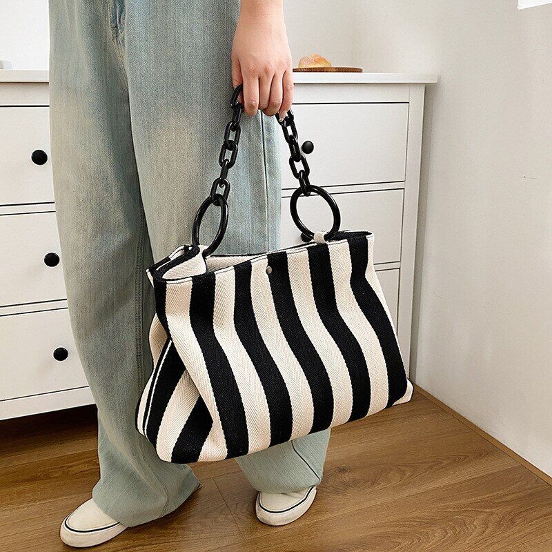 Women Handbag Thick Chain Shoulder Bags Female Shopping Bag Canvas Totes