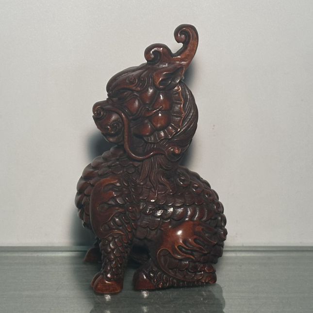 Chinese Wooden Carved A Pair Dragon Statue Unicorn Wood Home Decor Sculpture Art