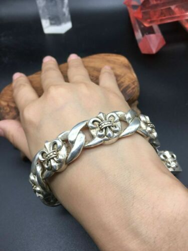 Asian old miao silver hand cast cool statue bracelet jewel gift