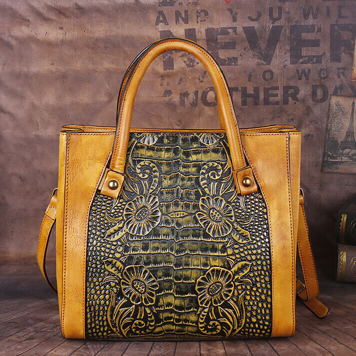 Top Cow Leather Women's Bag, Flower Embossed Designer Handbag Shoulder Bags