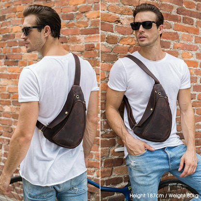 Man's Brown Real Leather Messenger Sling Chest Bag Sports Pouch Pack Cross Body