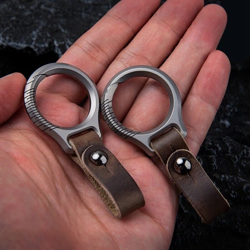 Car Keychain Titanium Alloy Cowhide Strap Pendant Keyring EDC Tool Men Gift Item