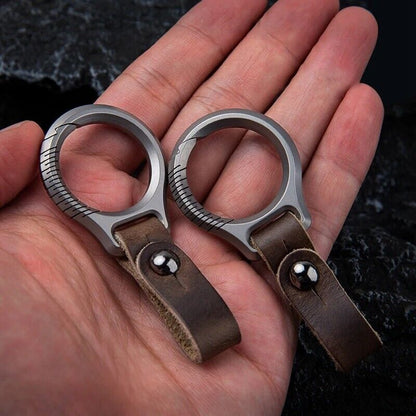 Car Keychain Titanium Alloy Cowhide Strap Pendant Keyring EDC Tool Men Gift Item