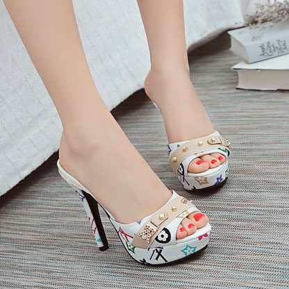 Sexy Open Toe High Stilettos Heel Slip On Mules Slipper Women Shoes Sandals @