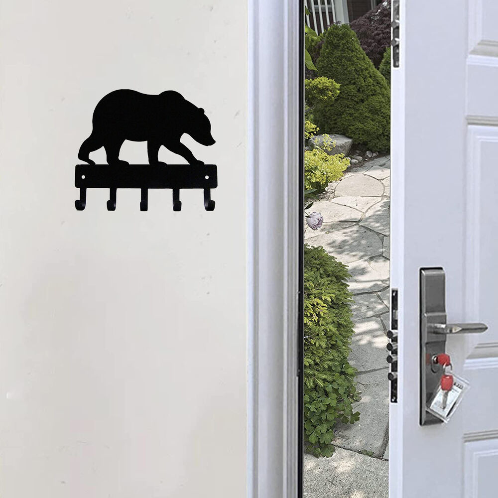 Bear #02 Key Rack Hanger - 6 inch Wide /Large 9 inch Wide Metal Wall Art