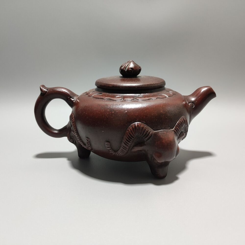 Vintage Chinese Yixing Purple Clay Teapot Zisha Ceremony Carving Collectible Art