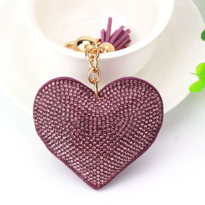 Women Heart Crystal Key Chain Key Ring Bag Charm Pendant Tassel Keyring Gift
