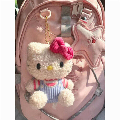 Cute Curly Top Bow Hello Kitty Doll Pendant Keychain Sof Bag Backpack Key Chain
