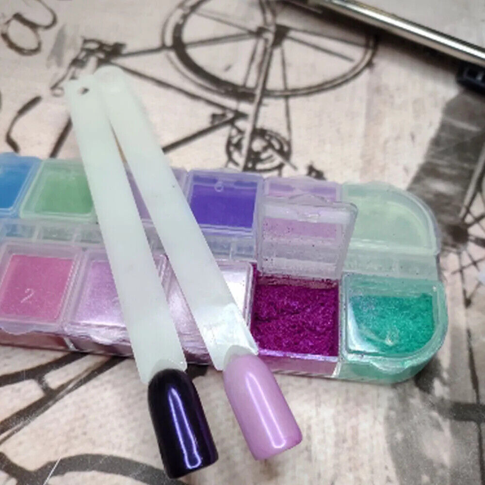 Nail Glitter Polish 12 Grids Colorful Mirror Effect Shimmer Pearl Powder Pigment