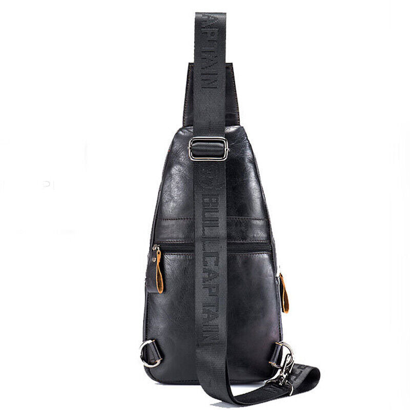 100% Cowhide Leather Crossbody Bag Chest Bag Hiking Sling Backpack Shoulder Bag