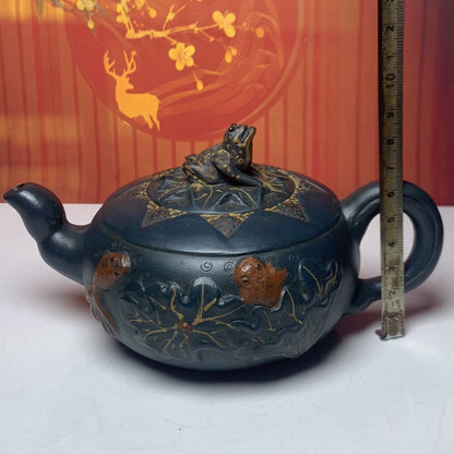 Vintage Chinese Yixing Purple Clay Teapot Zisha Ceremony Lotus Leaf Frog Teaware