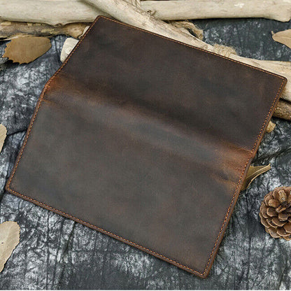 Men's Real Leather Long Bi-fold Wallet Business Credit ID Card Holder Clutch Bag