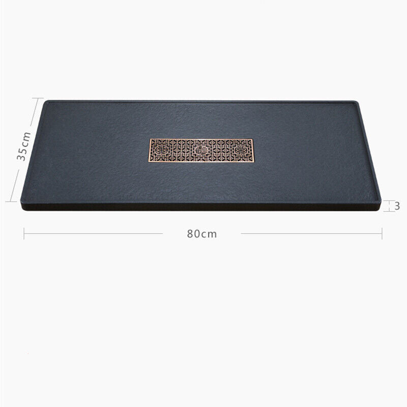 weighted tea tray water draining tea table rectangle black stone tea boat China