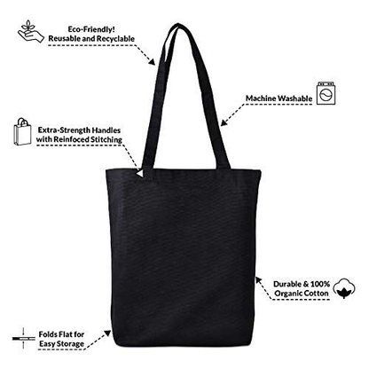 Canvas Tote Bags - 2 Pack Black Cotton Shopping with 16x16x5,