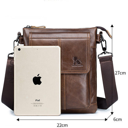 100% Genuine Leather Men's Sling Shoulder Bag Messenger Bag 10inch Crossbody Bag