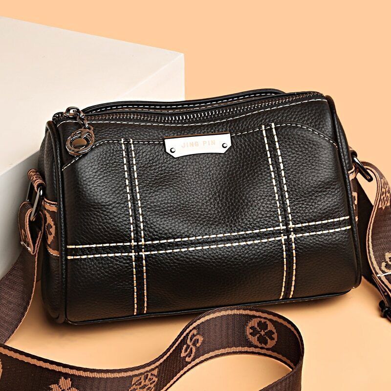 Women Genuine Leather Handbags 3 Layers Cow Leather Shoulder Crossbody Bags Bag