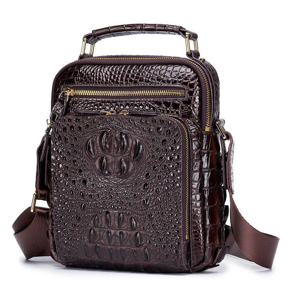 100% Genuine Leather Men's Crocodile Shoulder/Messenger Bag 8" Handbag Sport Bag