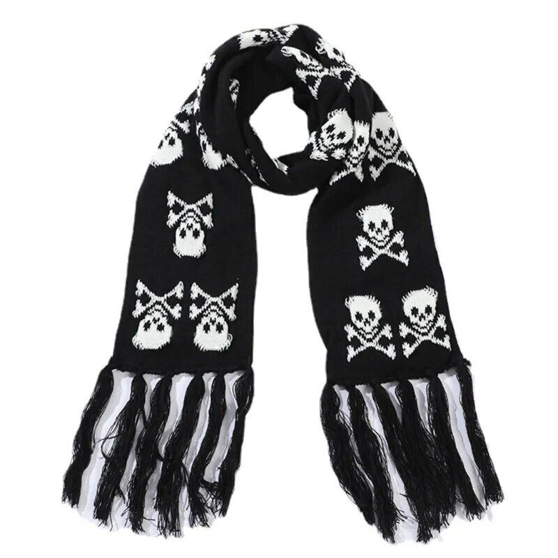Crossbones Unisex Skull Scarf Scarves With Fringes Skeleton Knitted Winter Scarf