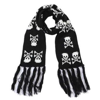 Crossbones Unisex Skull Scarf Scarves With Fringes Skeleton Knitted Winter Scarf