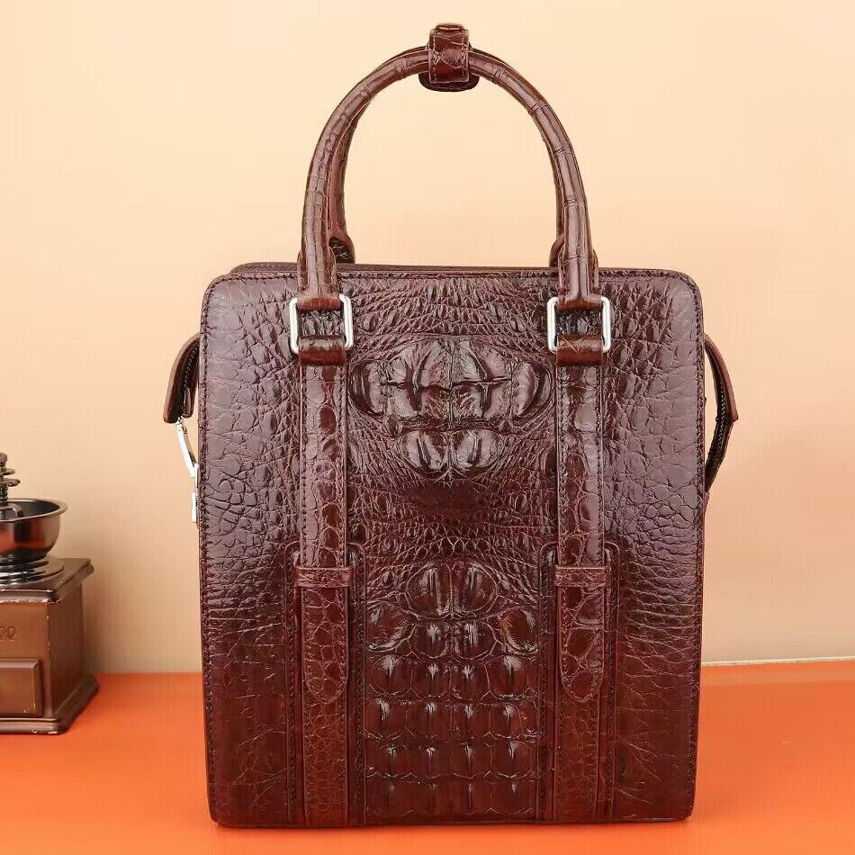 Handcrafted Crocodile Skin Leather 12" Men's Bags Luxury Password Lock Handbags